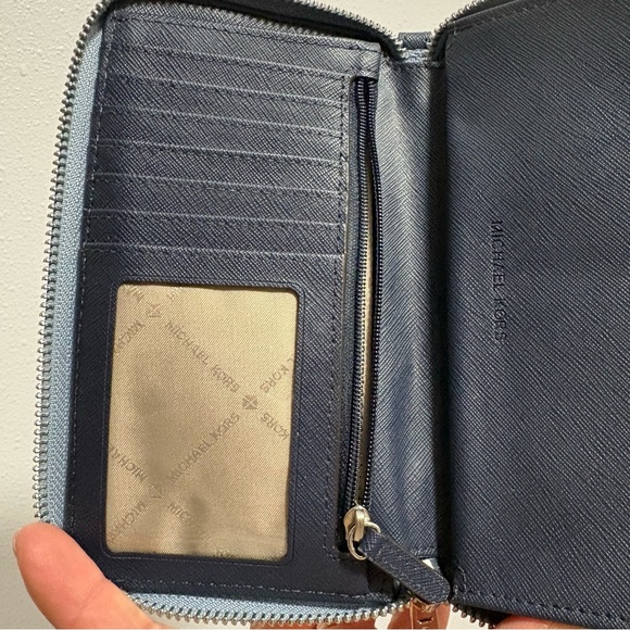 Michael Kors Monogram Pale Ocean Blue Wallet Wristlet - Picture 8 of 10